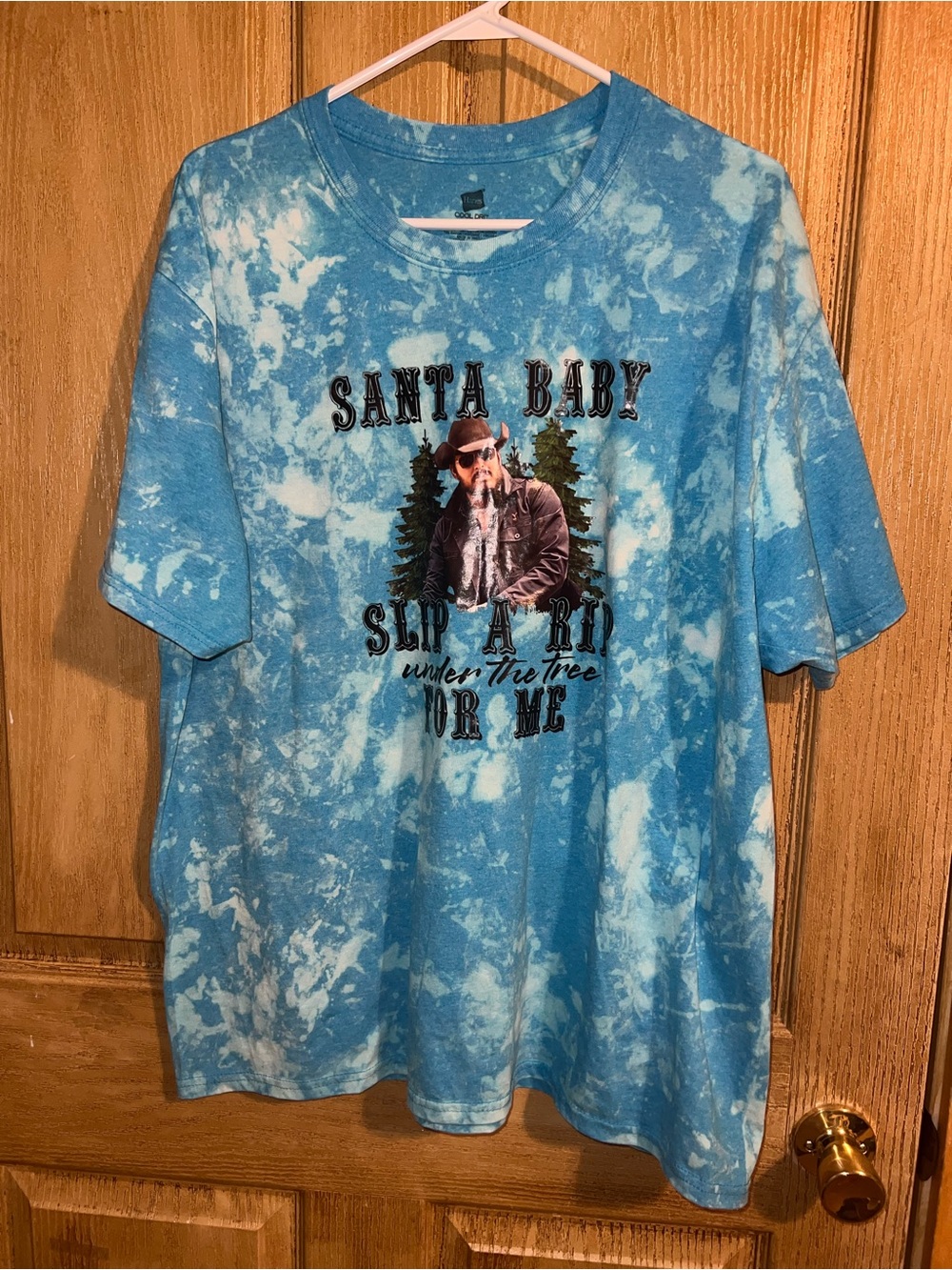 Graphic Tie-Dye Blue Santa Baby Short Sleeve Tee. Rip, Yellowstone
